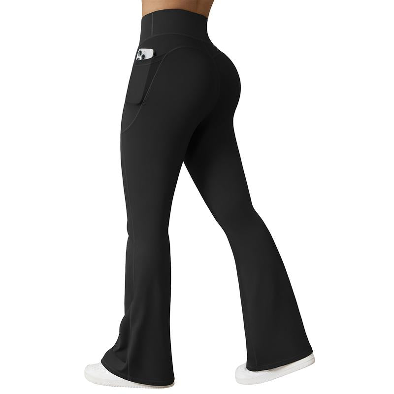 OYV Women Workout Flare High Waist Butt Lifting Casual Soft Leg Flared Bottoms with Pockets
