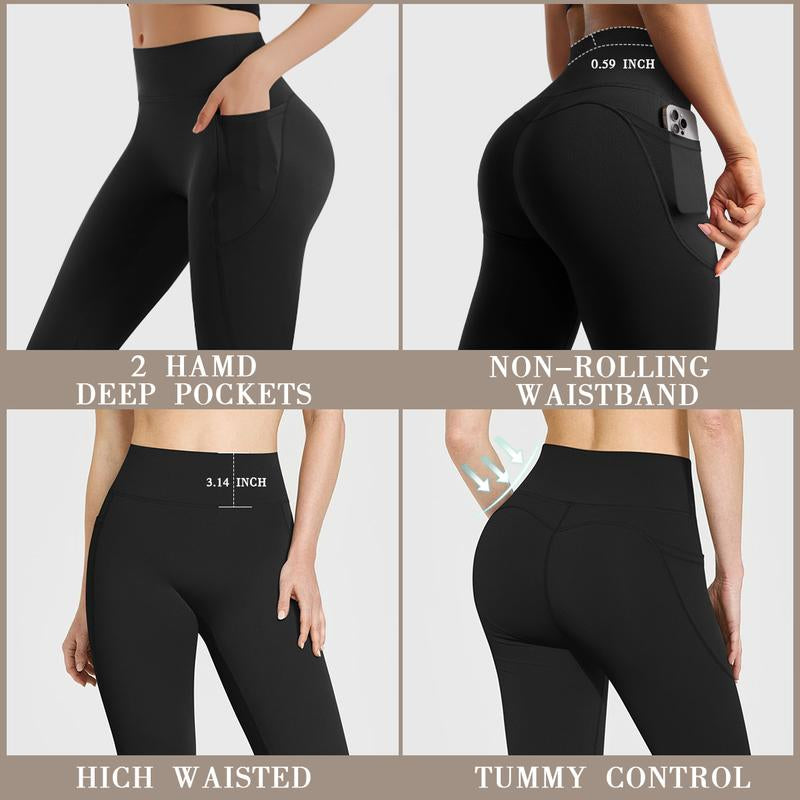 OYV Women Workout Flare High Waist Butt Lifting Casual Soft Leg Flared Bottoms with Pockets