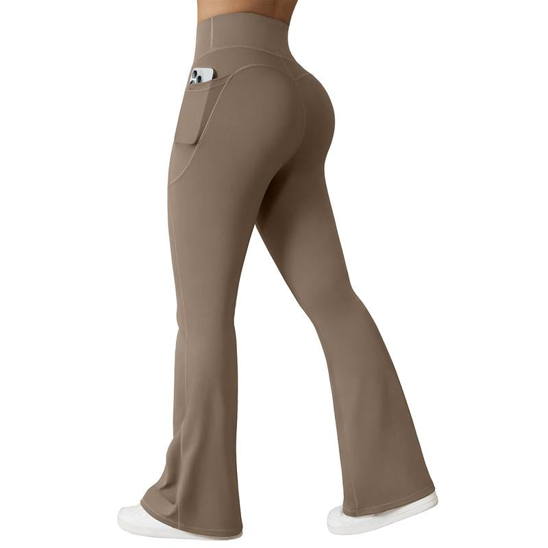 OYV Women Workout Flare High Waist Butt Lifting Casual Soft Leg Flared Bottoms with Pockets