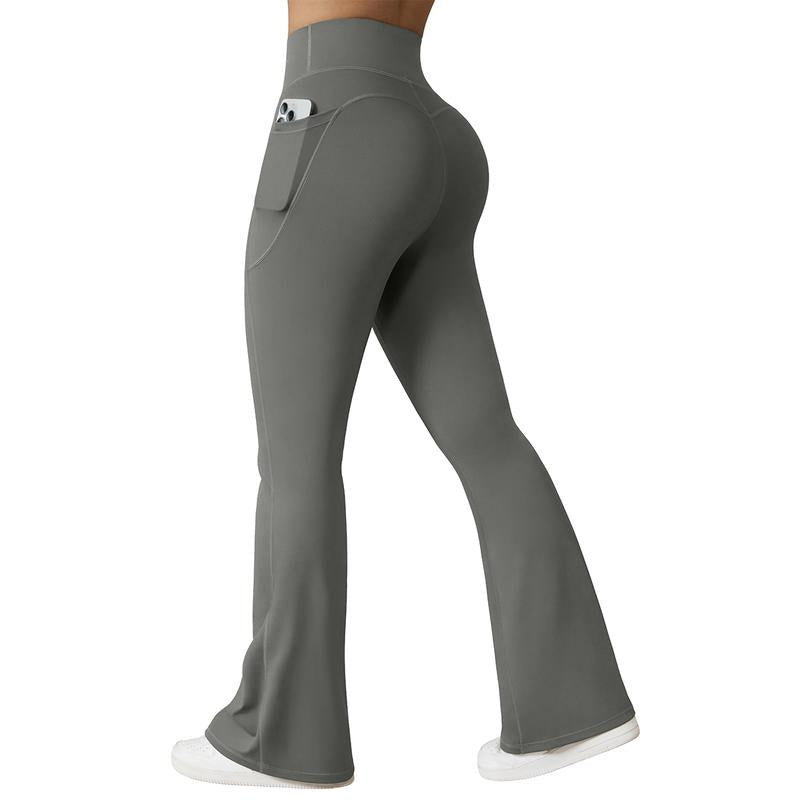 OYV Women Workout Flare High Waist Butt Lifting Casual Soft Leg Flared Bottoms with Pockets